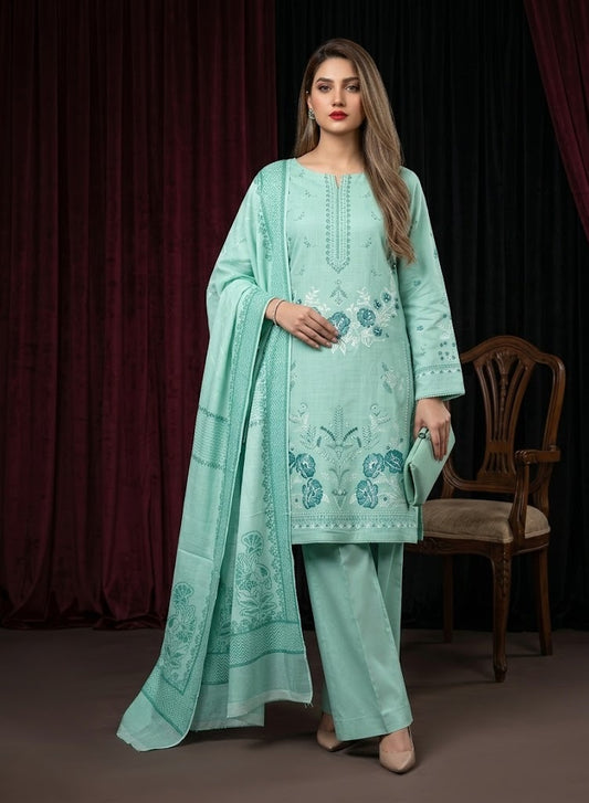 Mint Serenity: 3-Piece Embroidered Cross Slub Lawn Suit