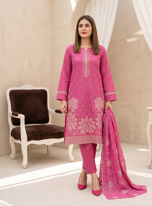 Magenta Muse – 3-Piece Luxury Suit with Elegant Embroidery