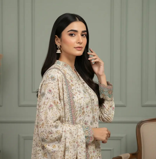 Vintage Petals – 3 Piece Unstitched Suit