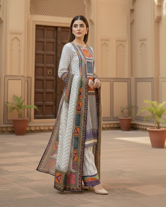 Geometric Fusion – 3 Piece Unstitched Suit