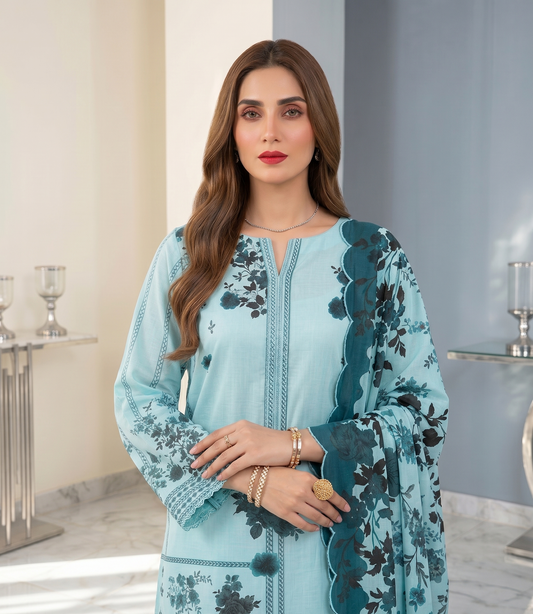 Azure Bloom – 3 Piece Unstitched Suit