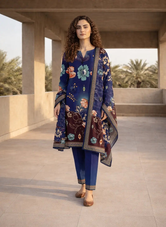 Azure Bloom – 3 Piece Unstitched Suit