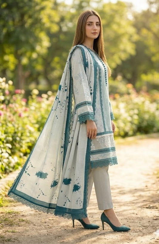 Azure Spatter – 3 Piece Unstitched Suit