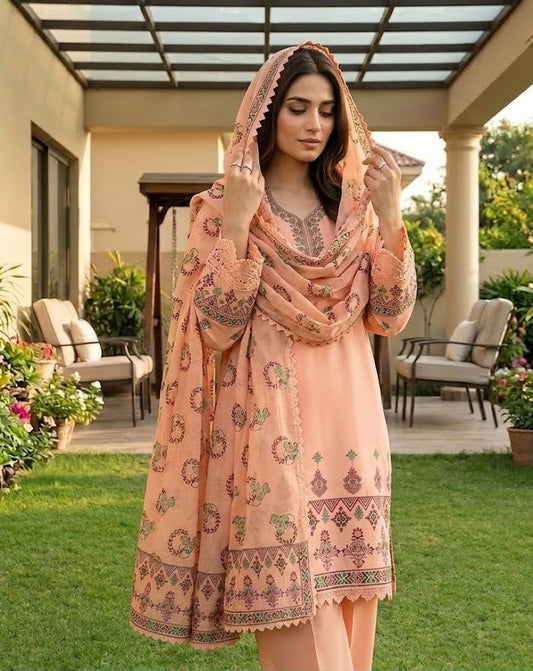 Peach Orchard– 3 Piece Unstitched Suit
