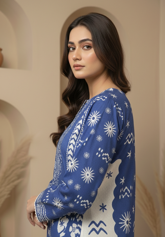 Azure Folk – 2 Piece Unstitched Suit