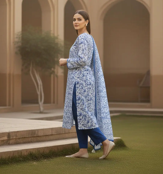 Indigo Frost – 3 Piece Unstitched Suit