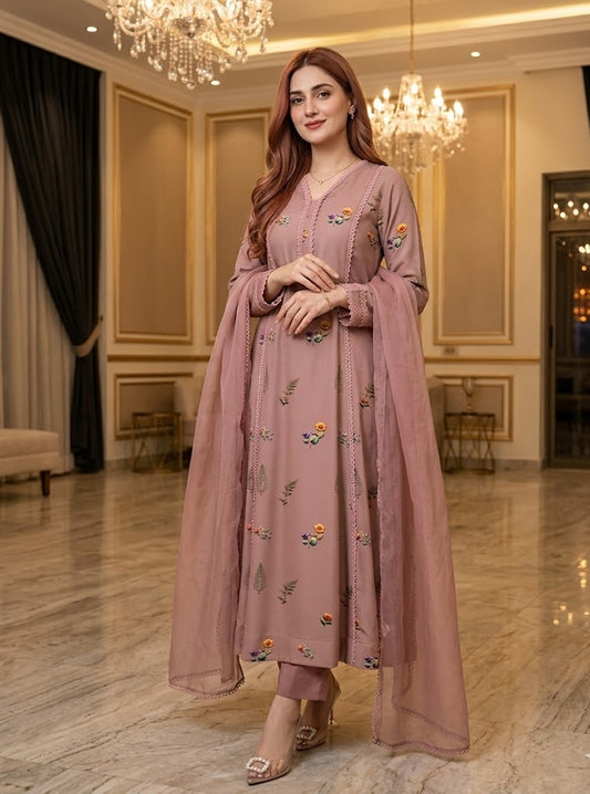 Blush Fern – 3 Piece Unstitched Suit