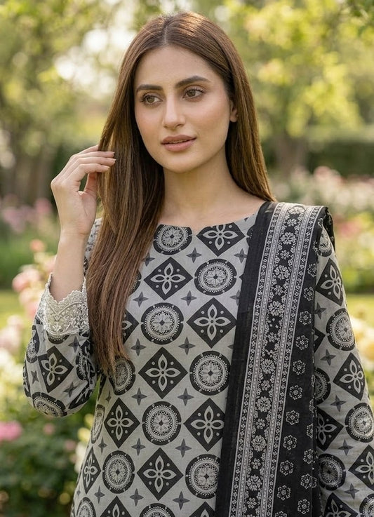 Monochrome Mosaic – 3 Piece Unstitched Suit