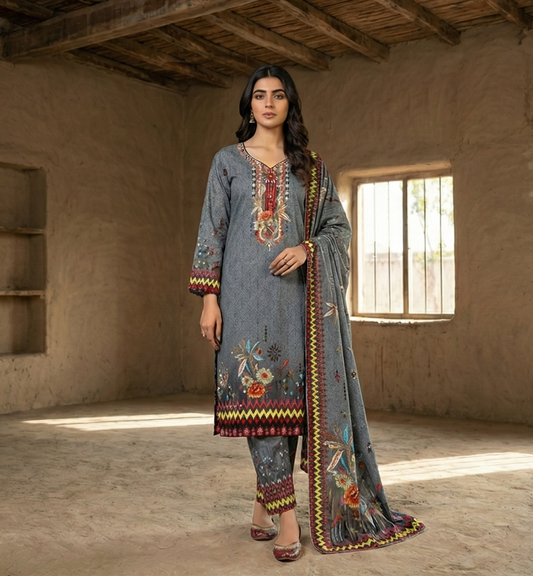 Tribal Bloom – 3 Piece Unstitched Suit