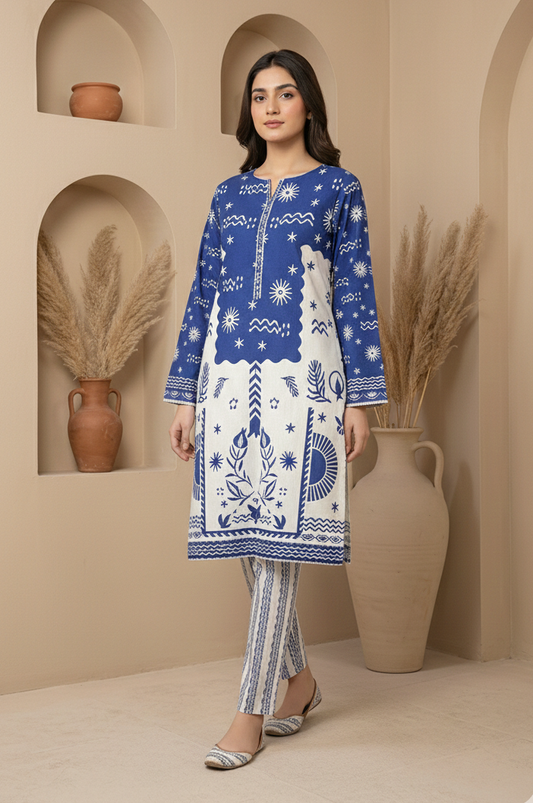 Azure Folk – 2 Piece Unstitched Suit