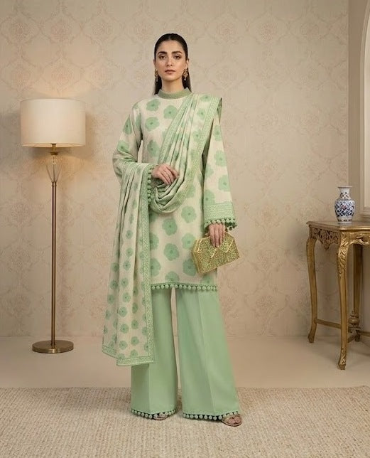 Sage Blossom – 3 Piece Unstitched Suit