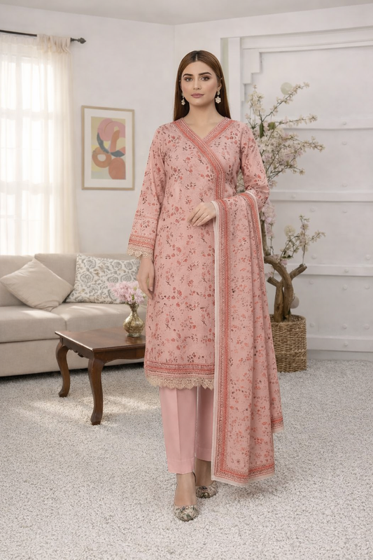 Peach Blossom – 3 Piece Unstitched Suit
