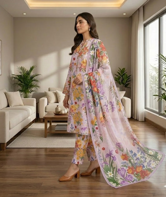 Lavender Lush – 3 Piece Unstitched Suit