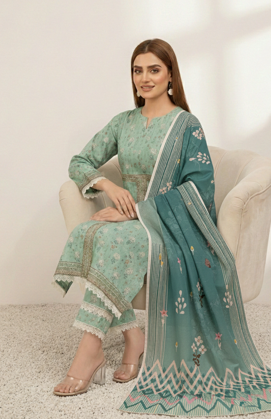 Teal Mughal – 3 Piece Unstitched Suit