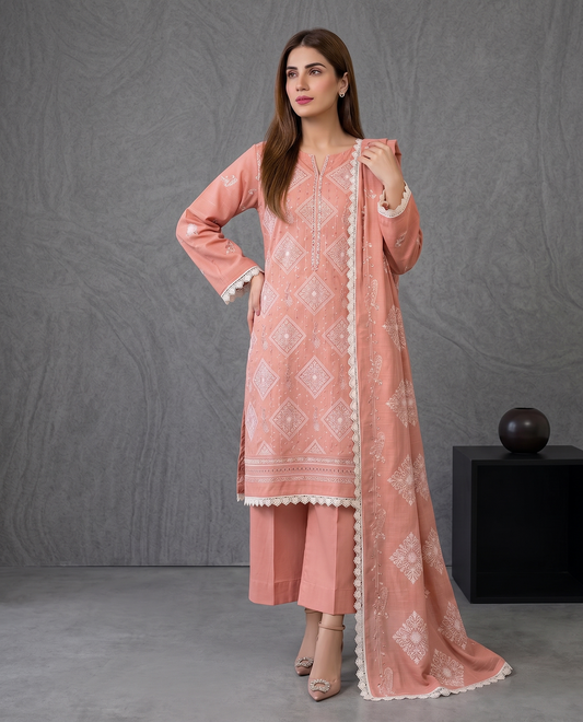 Dusty Pink Geometric 3-Piece Lawn Suit