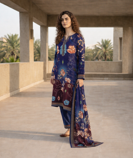 Azure Bloom – 3 Piece Unstitched Suit