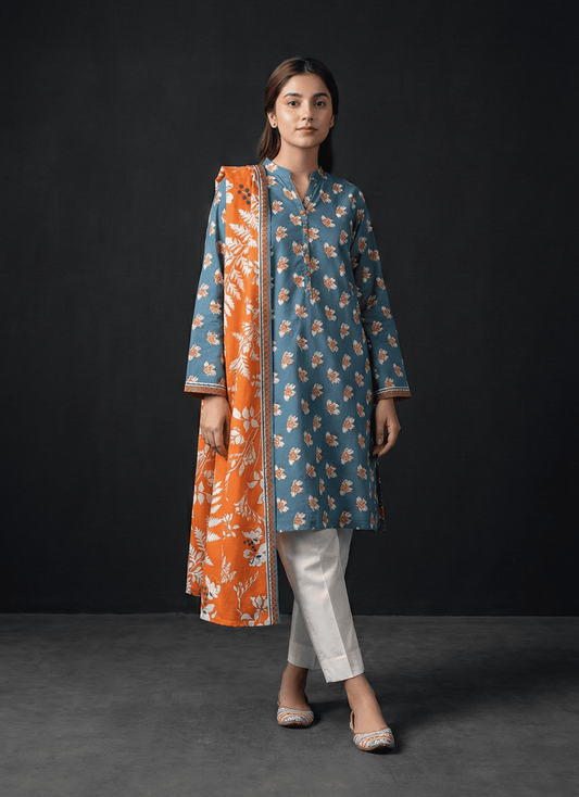 Citrus Teal – 3 Piece Unstitched Suit