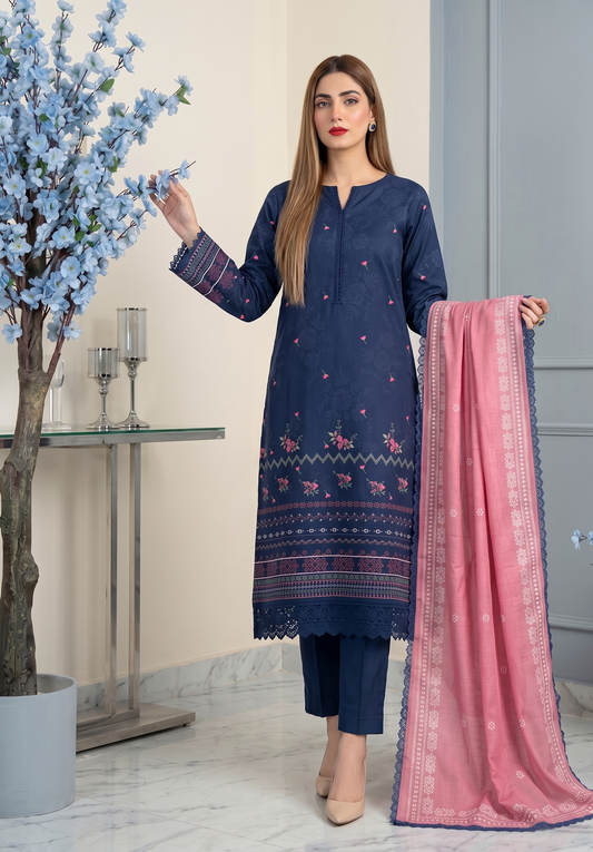 Indigo Charm – 3 Piece Unstitched Suit