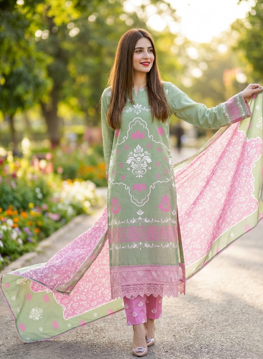 Mint Petal – 3 Piece Unstitched Suit