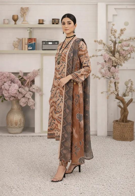 Mocha Wilds – 3 Piece Unstitched Suit
