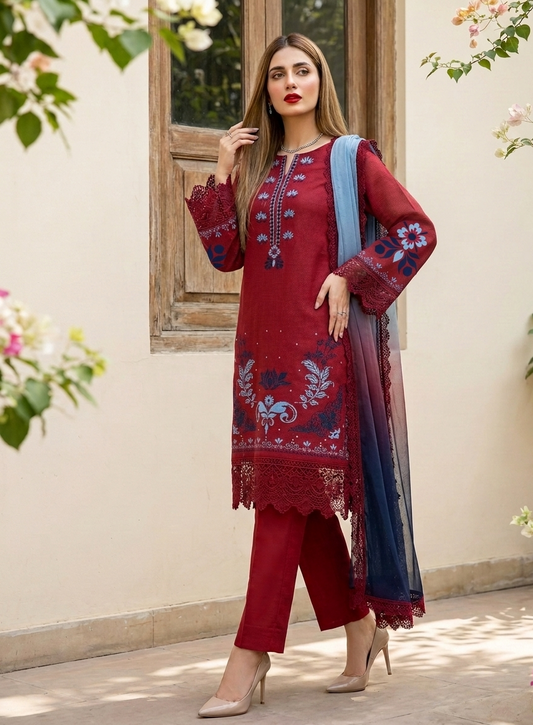 Scarlet Ombre – 3 Piece Unstitched Suit