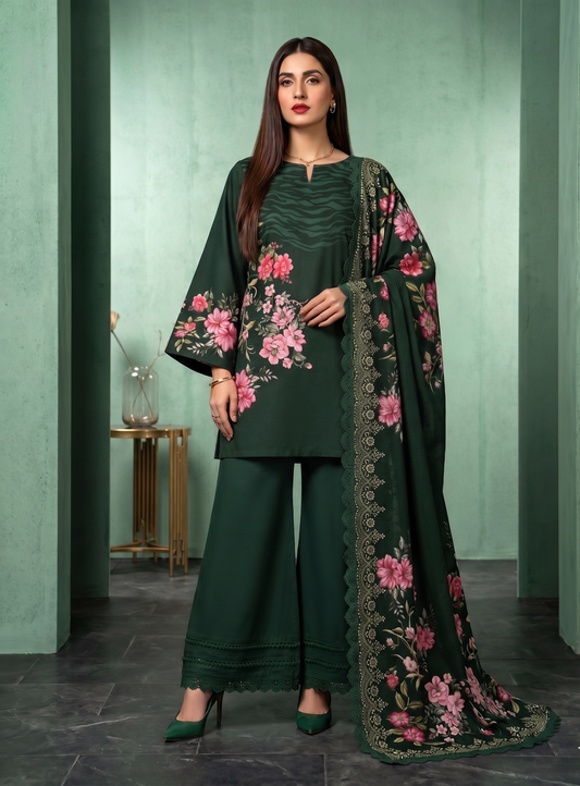 Emerald Peony – 3 Piece Unstitched Suit