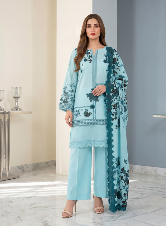 Azure Bloom – 3 Piece Unstitched Suit