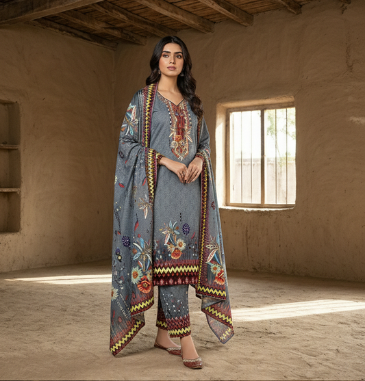 Tribal Bloom – 3 Piece Unstitched Suit