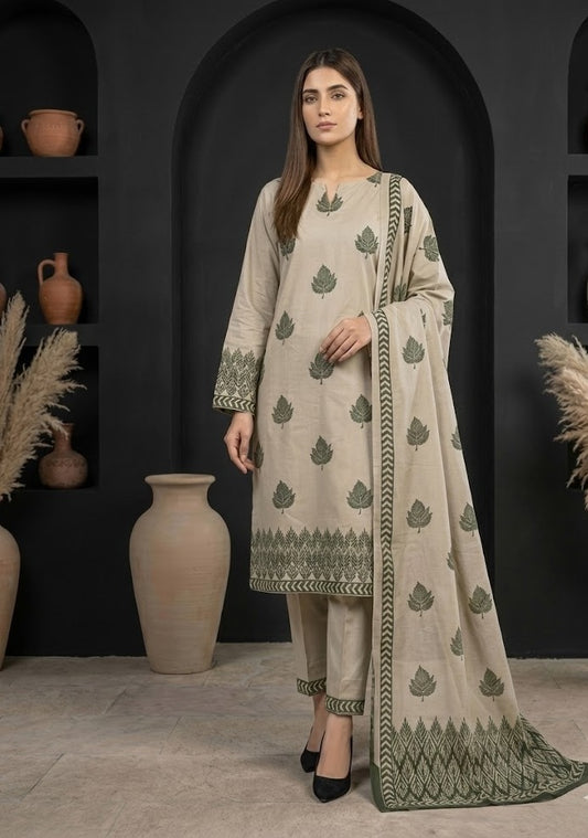 Olive Nature – 3 Piece Unstitched Suit