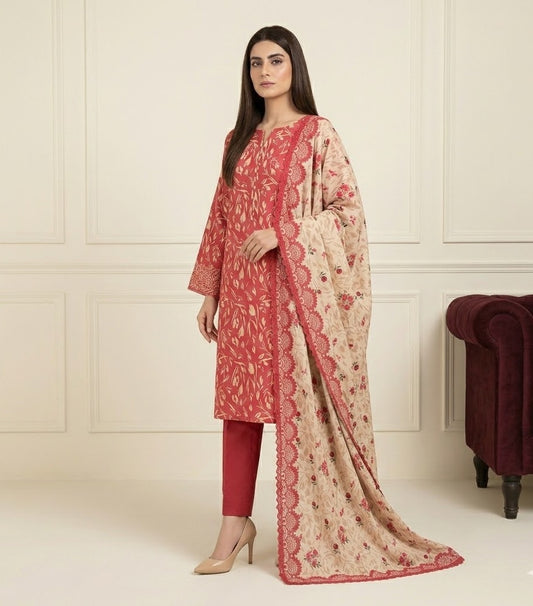 Crimson Petals – 3 Piece Unstitched Suit