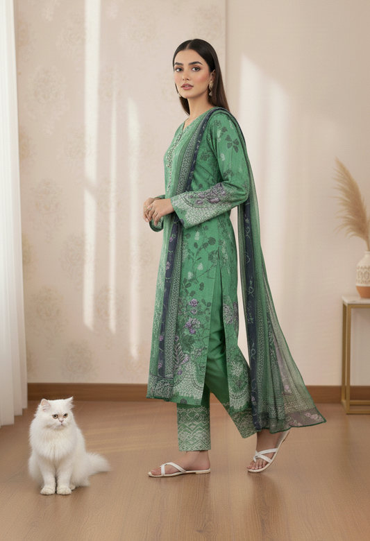 Forest Bloom – 3 Piece Unstitched Suit