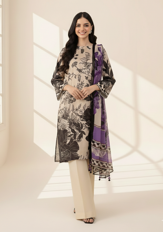 Lavender Husk – 3 Piece Unstitched Suit