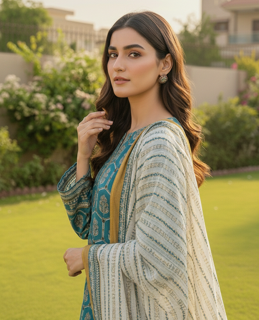 Azure Lattice – 3 Piece Unstitched Suit