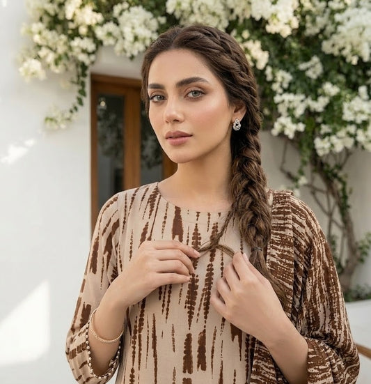 Caramel Ikat – 3 Piece Unstitched Suit