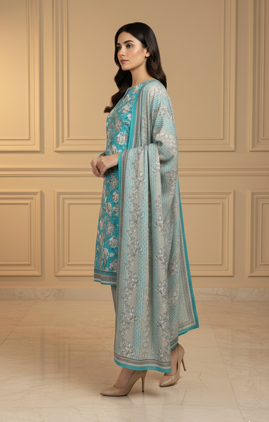 Turquoise Frost – 3 Piece Unstitched Suit