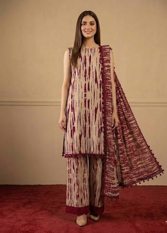 Crimson Ikat – 3 Piece Unstitched Suit