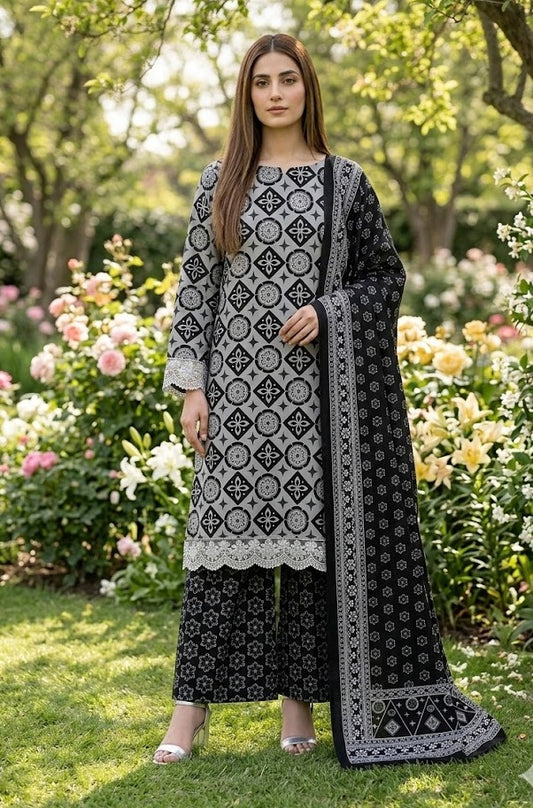Monochrome Mosaic – 3 Piece Unstitched Suit