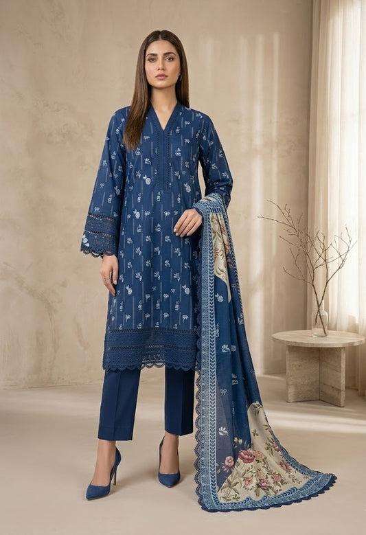Indigo Flora – 3 Piece Unstitched Suit