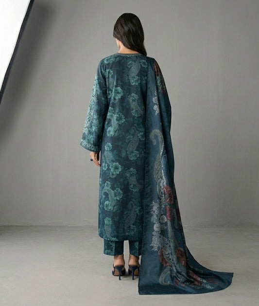 Teal Paisley – 3 Piece Unstitched Suit