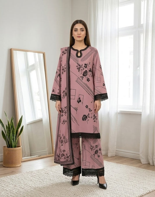 Rose Linear – 3 Piece Unstitched Suit