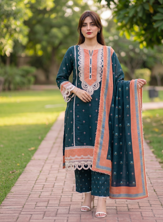 Botanical Ivory – 3 Piece Unstitched Suit