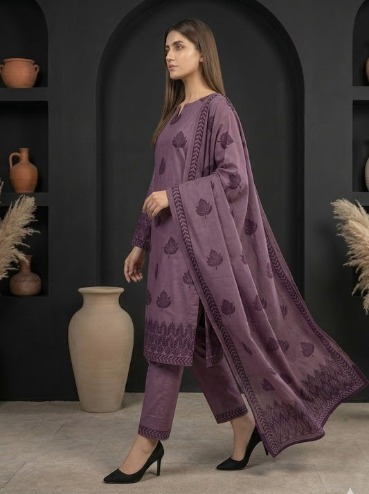 Lavender Leaf – 3 Piece Unstitched Suit
