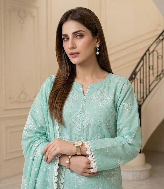 Mint Green Embroidered Lawn 3-Piece Suit