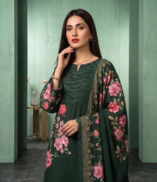 Emerald Peony – 3 Piece Unstitched Suit