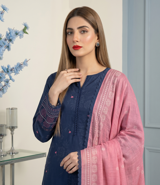 Indigo Charm – 3 Piece Unstitched Suit