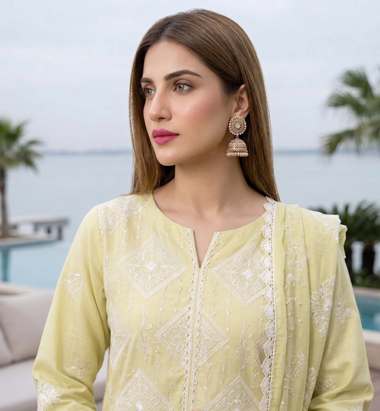 Pastel Yellow Embroidered Lawn 3-Piece Suit