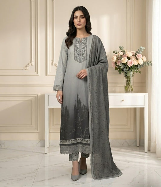 Mist Grey Forest – 3 Piece Unstitched Suit
