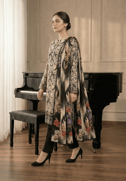 Gothic Bloom – 3 Piece Unstitched Suit