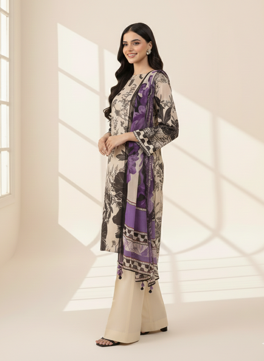 Lavender Husk – 3 Piece Unstitched Suit