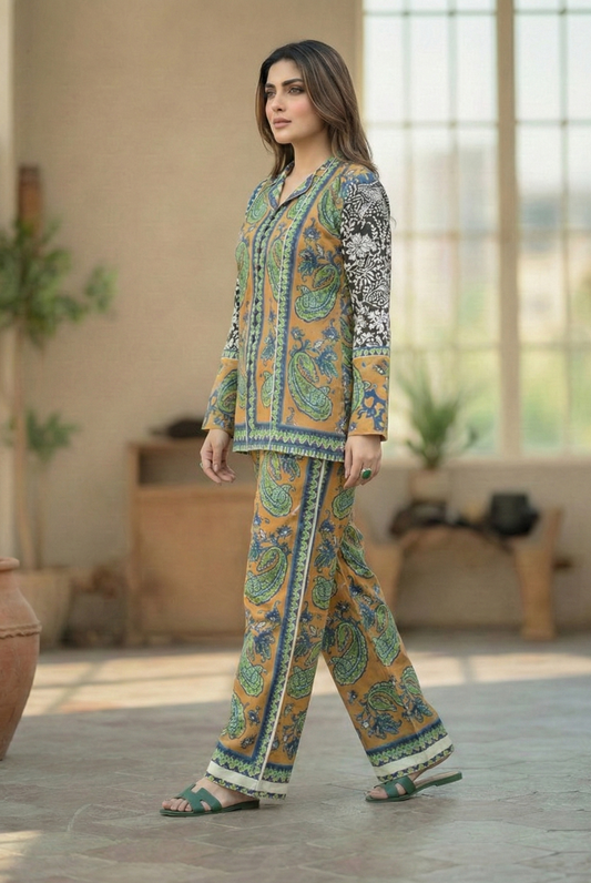 Neon Paisley – 3 Piece Unstitched Suit